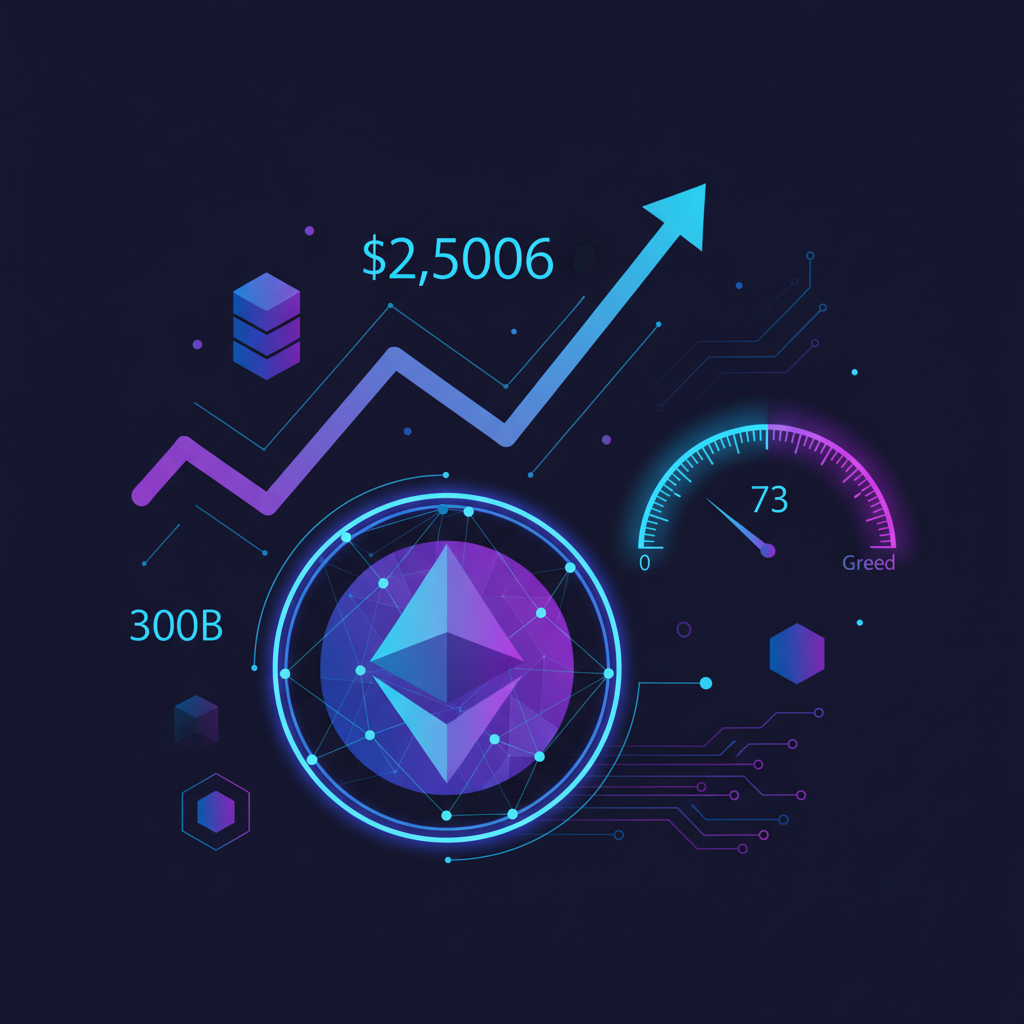 Ethereum Holds $2,500 as Market Cap Reclaims $300B, Greed at 73
