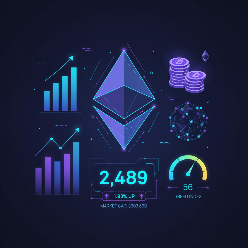 Ethereum Price Rises to $2,489 as Crypto Greed Index Cools to 56